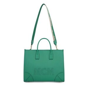 MCM Munchen Medium Tote Bag Green Top Handle Shoulder Strap